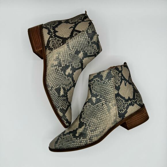 Lucky Brand Women's Lenree Gray Taupe Snakeprint Leather Booties Size 9.5 - Picture 1 of 10